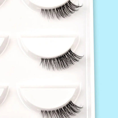 5 Pairs 2Colors Natural Look Lashes with Clear Band Short Fake Eyelash Pack by Outopen