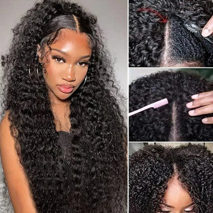 Curly V Part Wig Human Hair 180% V Part Human Hair Wigs for Women Brazilian Remy Water Wave V Part Wig on Sale