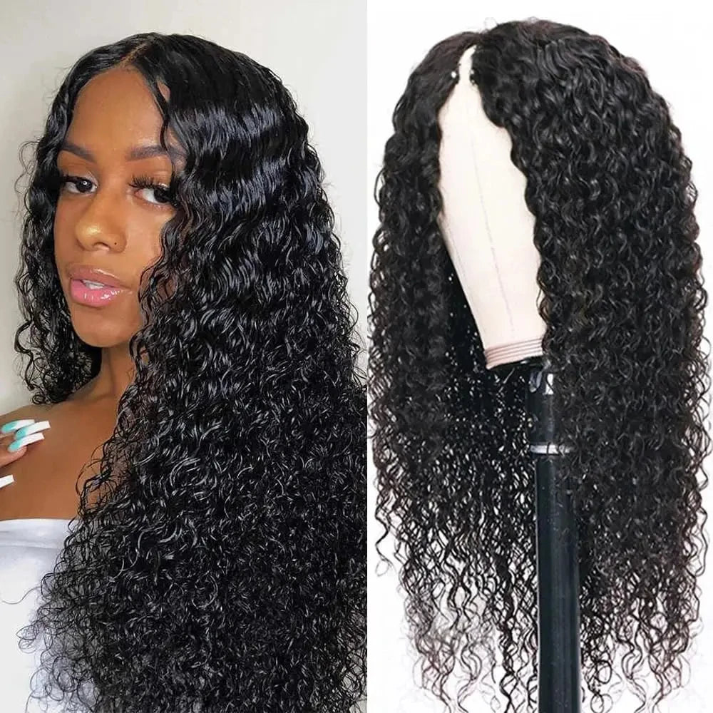 Curly V Part Wig Human Hair 180% V Part Human Hair Wigs for Women Brazilian Remy Water Wave V Part Wig on Sale