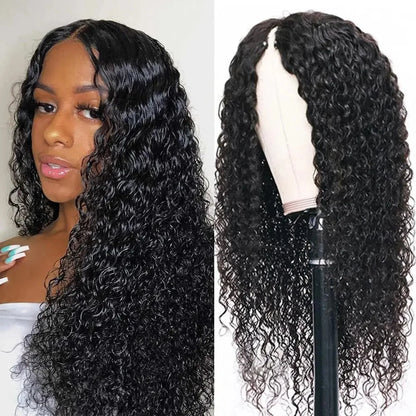 Curly V Part Wig Human Hair 180% V Part Human Hair Wigs for Women Brazilian Remy Water Wave V Part Wig on Sale