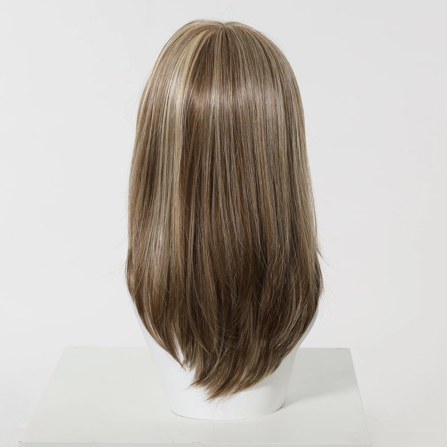 MONO Lace Frontal Synthetic Wigs Light Brown Blonde Hair Middle Length Straight Layered Wigs for White Women Daily 16inches Hair