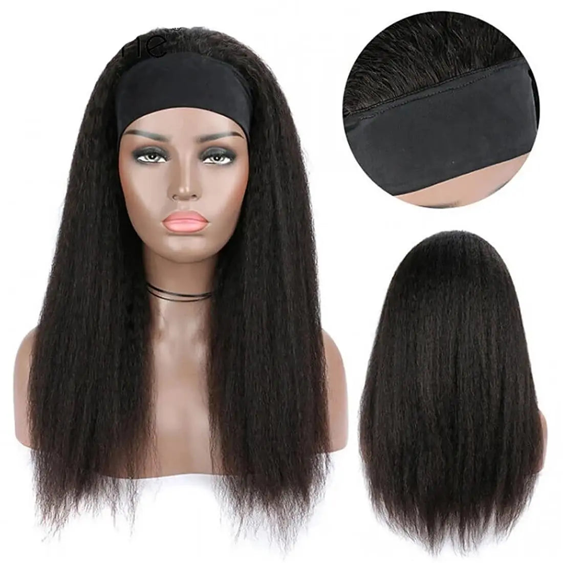 Yaki Straight Headband Wig Human Hair For Women Malaysia180% Density Yaki Straight Human Hair Machine Made Wigs Natural Color