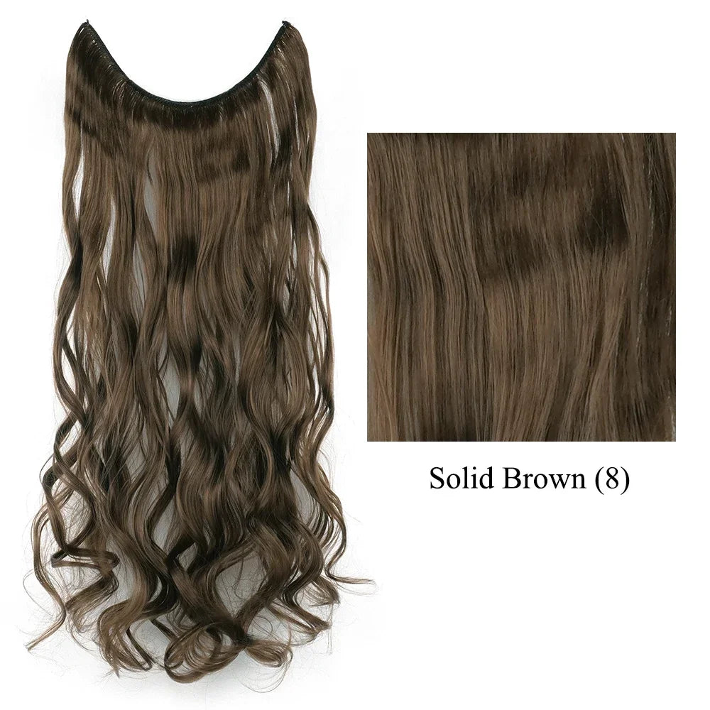 22'' 26'' Long Straight Blonde Synthetic Halo Hair Extensions Fish Line Invisible Hairpiece Extension Fake Hair for Girls