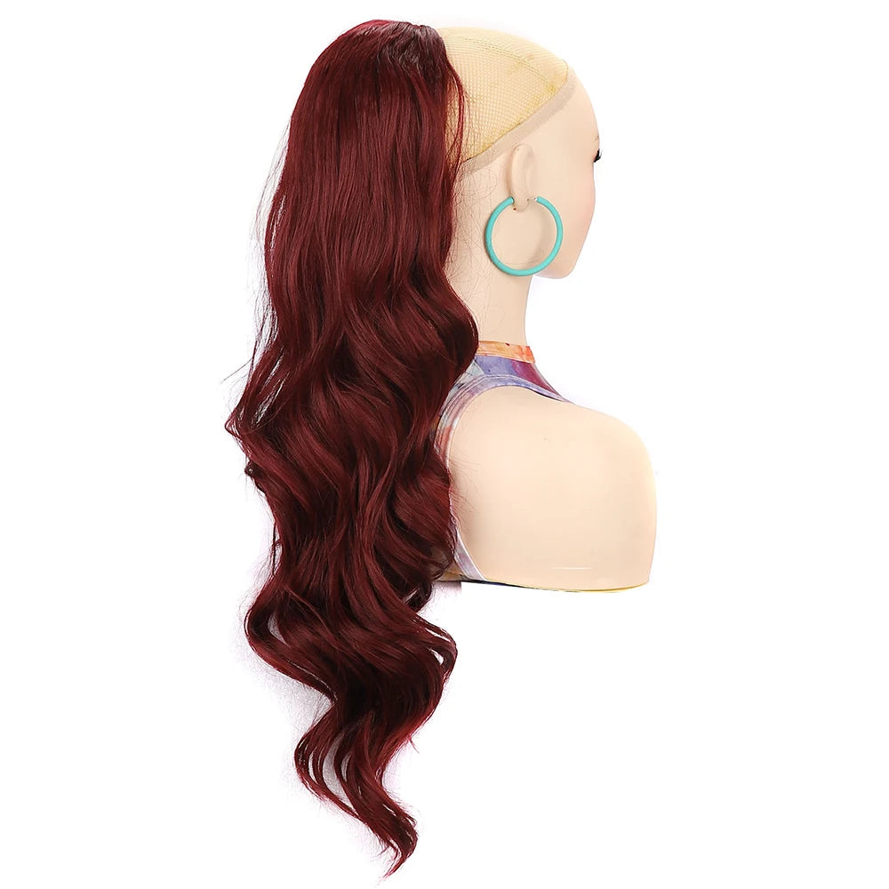 Ponytail Extension 24Inch Long Natural Wavy Drawstring Pony tail for Women Synthetic Heat Resistant Hairpiece for Daily Use part