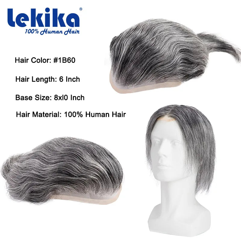 Men Wig Natural Haline Lace Front with Mono Top 6" Men's Capillary Prothesis Durable Toupee Men Wigs For Man Virgin Hair Toupee