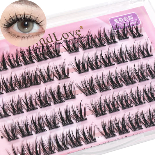 FindLove 5D Glue Free Eyelash No Glue Needed 11-12mm Lashes W Shape Self Adhesive Reusable Long Lasting Pre Glued Lash Makeup