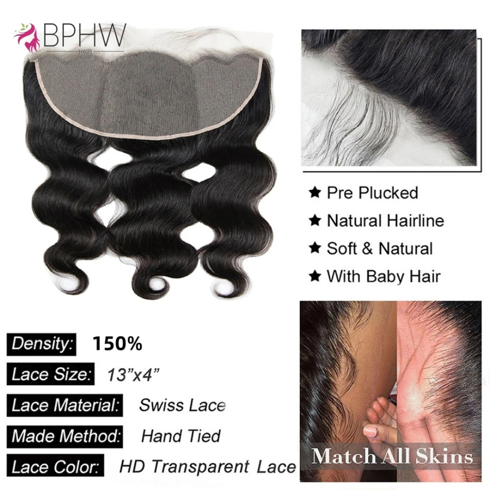 Body Wave Frontal With Bundles Human Hair Brazilian Remy Human Hair Weave Bundles With 4x4 Lace Closure Hair Extension Weft BPHW