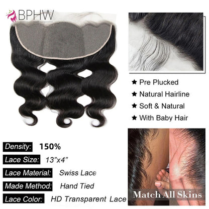 Body Wave Frontal With Bundles Human Hair Brazilian Remy Human Hair Weave Bundles With 4x4 Lace Closure Hair Extension Weft BPHW