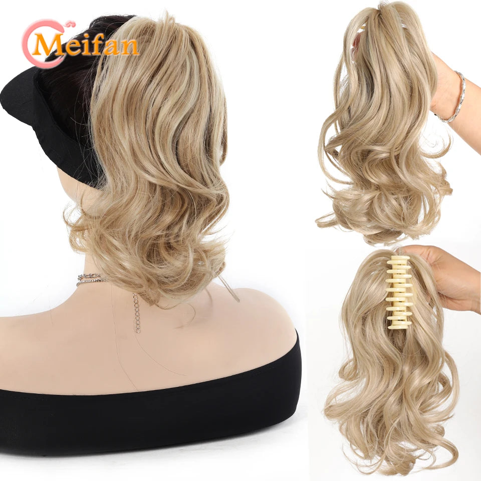 Ponytail Extension Synthetic Long Claw Curly Ponytail Mixed Blonde Clip in Hair Extension Natural Looking Hairpiece for Women