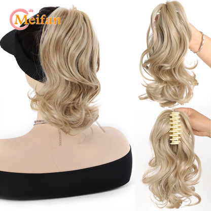 Ponytail Extension Synthetic Long Claw Curly Ponytail Mixed Blonde Clip in Hair Extension Natural Looking Hairpiece for Women