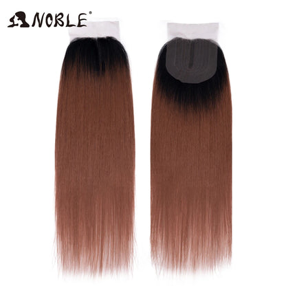 Straight Hair Extensions Bundles With Frontal Closure Synthetic Hair Bundles Salon Natural Hair Yaki Straight High Temperature