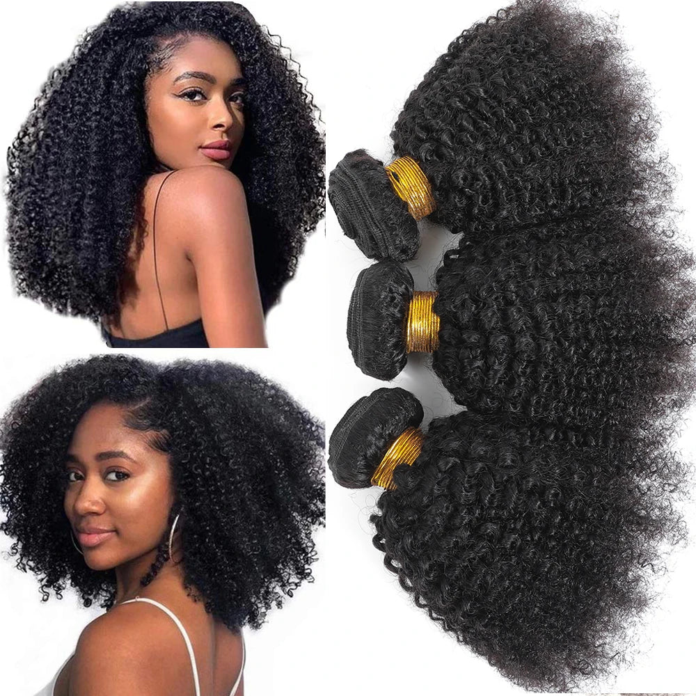 Afro Kinky Curly Bundles Brazilian 1/3 Afro Kinky Human Hair Bundles Deal 8-24" Hair Extensions Curly Human Hair Weave For Women