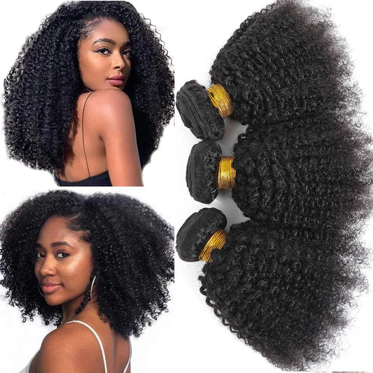 Afro Kinky Curly Bundles Brazilian 1/3 Afro Kinky Human Hair Bundles Deal 8-24" Hair Extensions Curly Human Hair Weave For Women