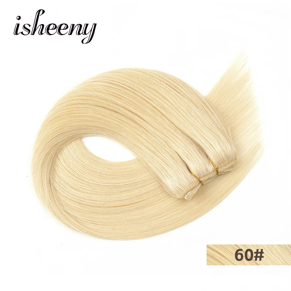 Straight Human Hair Weaves Brazilian Remy Human Hair Bundles Sew In Weft Extensions Straight Blonde 50g 12"-24" Natural Hair