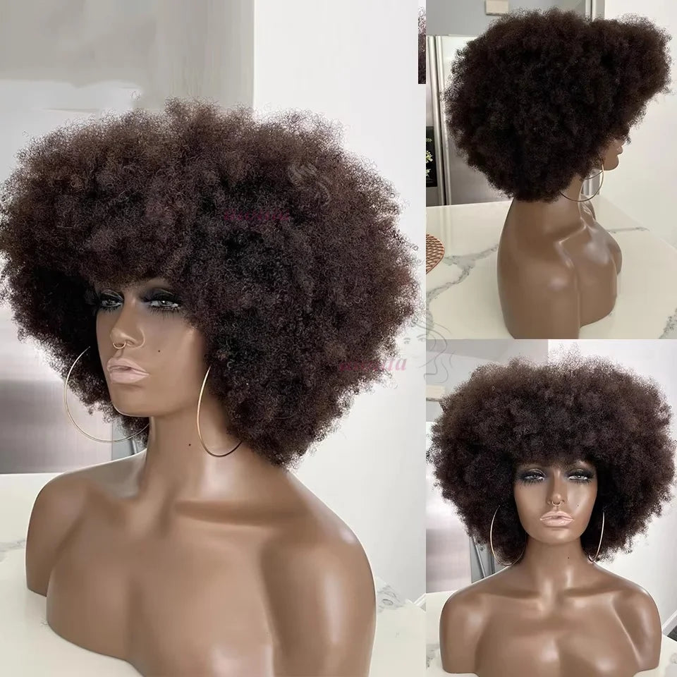 Peruvian Hair Pixie Short Afro Kinky Curly Bob Cut Bouncy Cheap Full Machine Made Human Hair Wigs For Black Women Glueless Remy