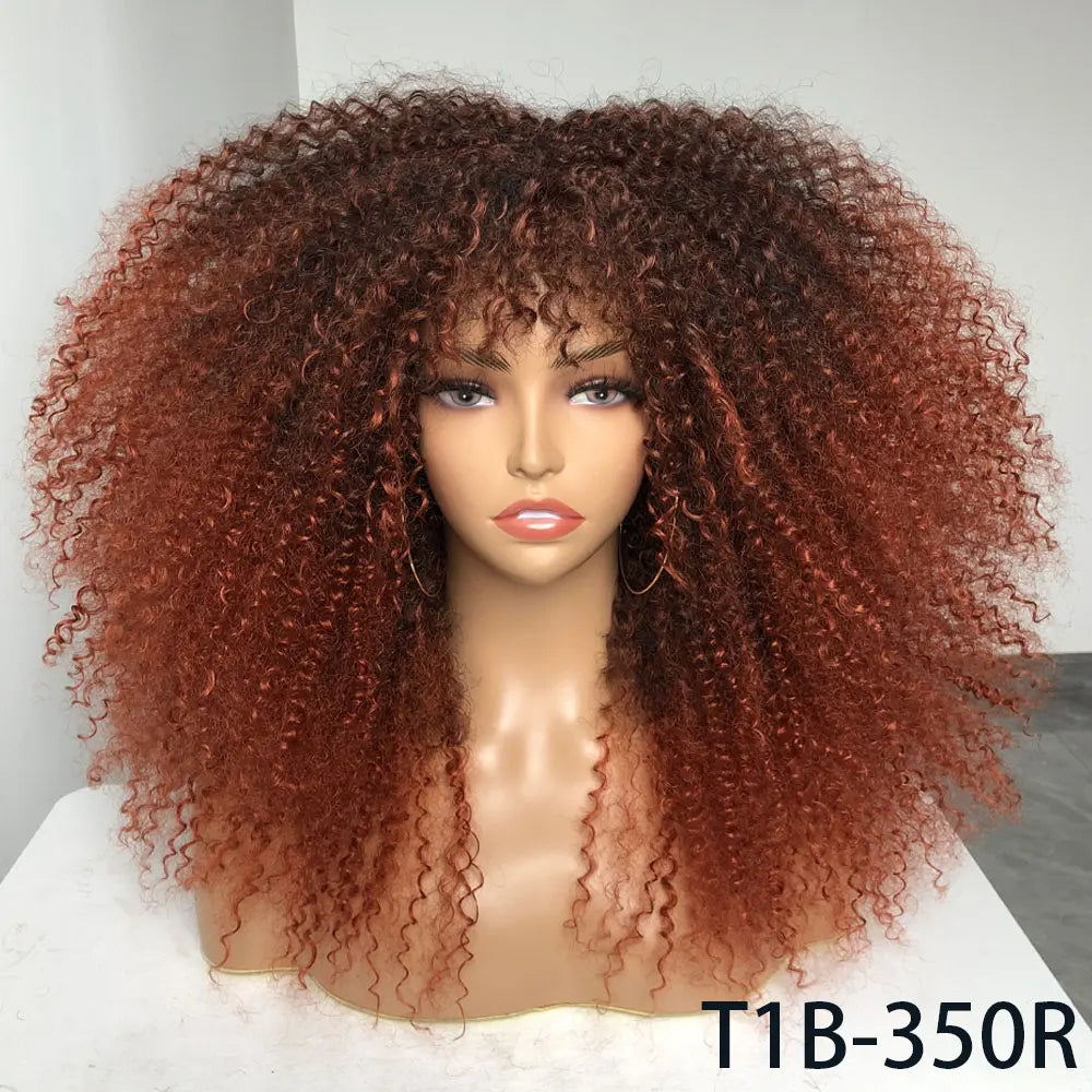 Afro Curly Wigs With Bangs For Black Women Burgundy Wig Synthetic Wine Red Hair Ombre Brown Blonde Cosplay Wig