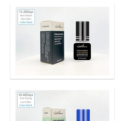 NATUHANA Black/Clear Eyelash Extension Glue 2-3s Fast Dry Sensitive Eye Individual Strong False Lashes Glue Adhesive MakeupTools