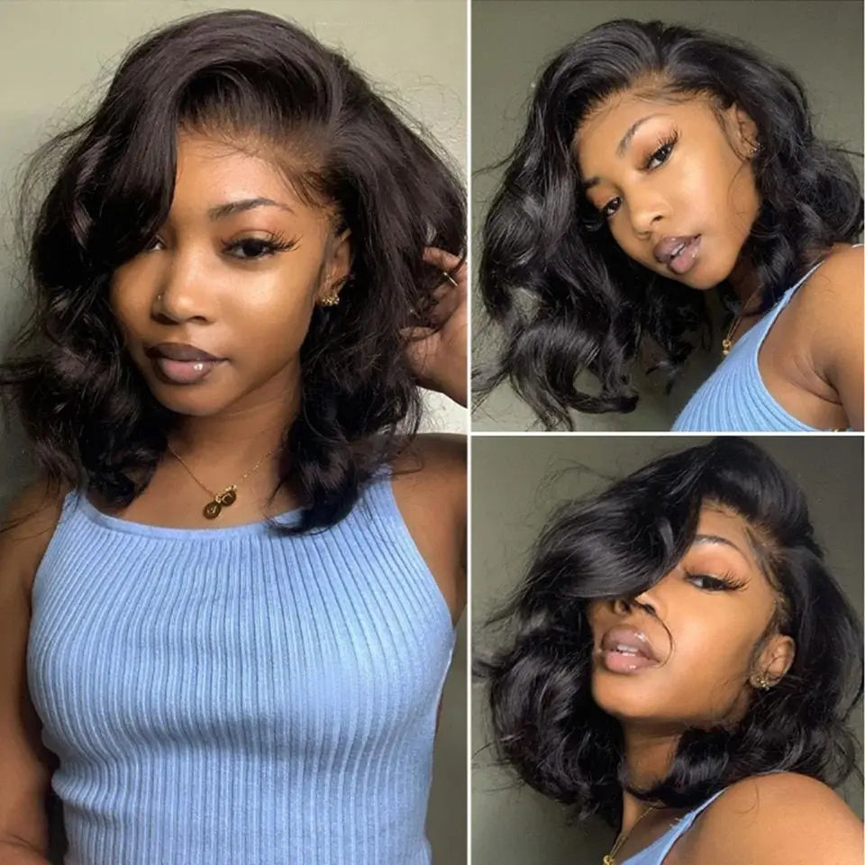 Malaysian Human Hair Wigs Loose Body Wave Bob Wig Pre plucked 13x4 HD Transparent Lace Front Short Bob Wig Natural Color Tissage