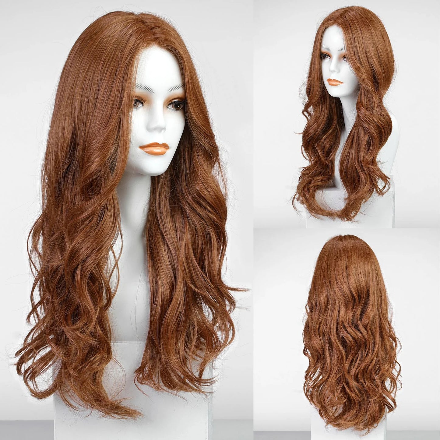 Long Wavy Curly Lace Front Synthetic Wigs for Women Brown With BLonde Highlights MONO Top Wigs Free Part Futura Wigs Glueless