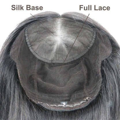 Full Lace Silk Base Wig with PU Front 18" Remy Human Hair Wig for Women Natural Black Silk Top Glueless Wig Natural Scalp