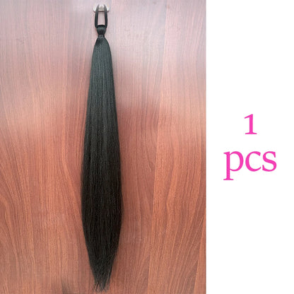 Synthetic Colorful Ponytail Extension 2Pcs Long Straight DIY Braided Pony Tail Hairpiece with Rubber Band Women Hair Accessories