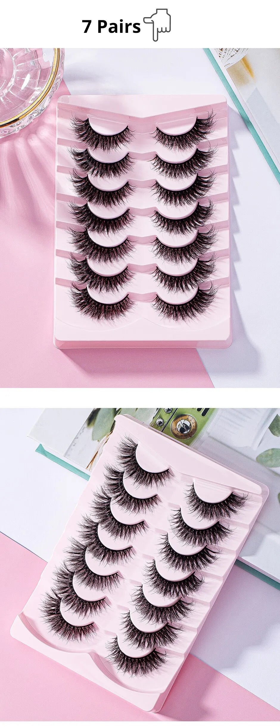 7 Pairs Pack 3D Wispy Cat Eye Fake Lashes Natural Look