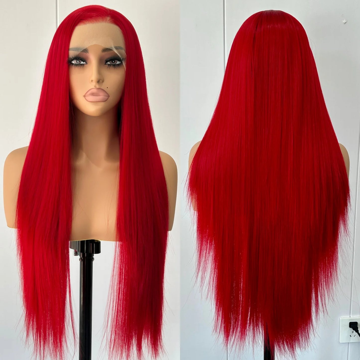 13X4 Burgundy Red Wig Long Straight Synthetic Lace Front Wig Dark Wine Colored Hair Lace Frontal Wigs for Women Party Cosplay