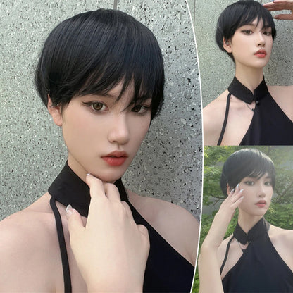 Fashion Short Straight with Bang Dark Brown Pixie Cut Wig for Women Hair Synthetic Heat Resistance Natural Looking for Daily Use