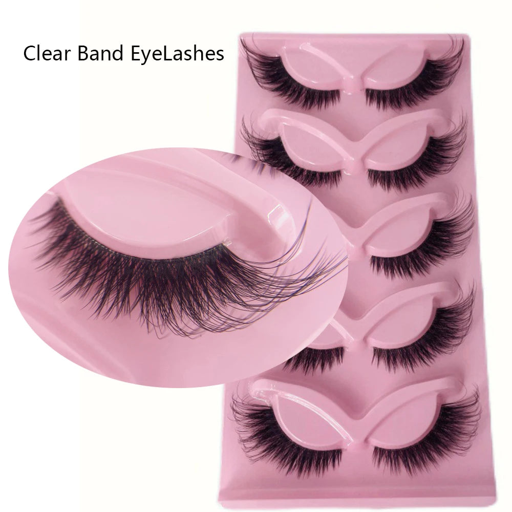 5 Pairs Cat Eye Lashes Faux Mink Eyelashes Natural long Manga Lashes Winged End Eye Elongated Eyelashes Fake Lashes Makeup
