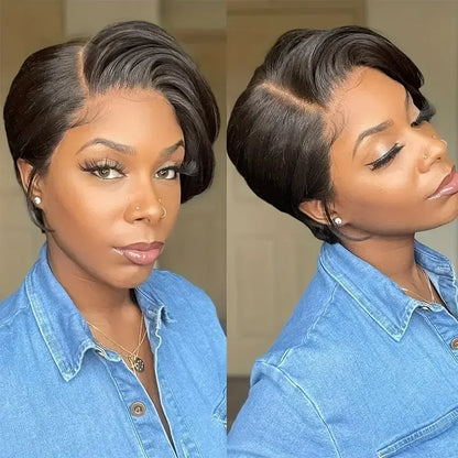 Malaysian 13x4 Lace Wig Side Part Pixie Cut Wigs 100% Human Hair Side Part Straight Bob Wig Transparent Lace For Black Women