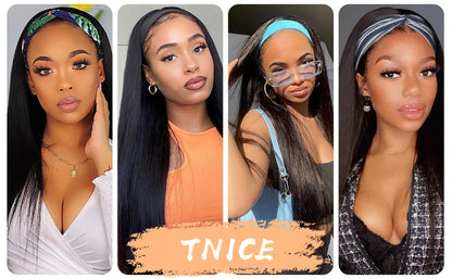 Headband Wig Human Hair Straight Brazilian Wigs With Head Band For Black Women Remy Full Machine Made