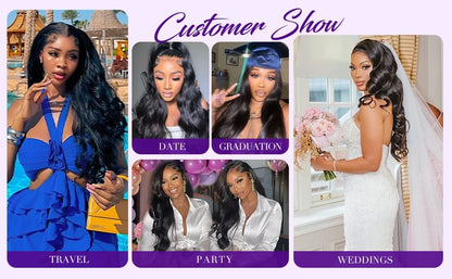 Human Hair Bundles with Closure Body Wave Brazilian Virgin Human Hair Weave 3 Bundles with 4x4 Lace Closure Natural Black Color