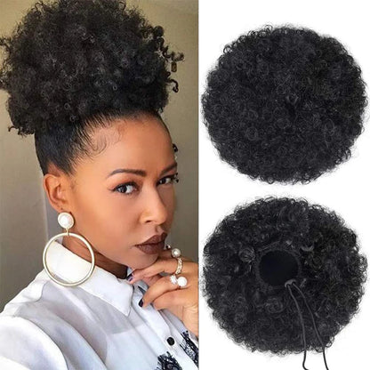 Afro Puff Drawstring Ponytail Human Hair Brazilian Kinky Curly Drawstring Ponytail Afro Puff Bun Chignon Accessories