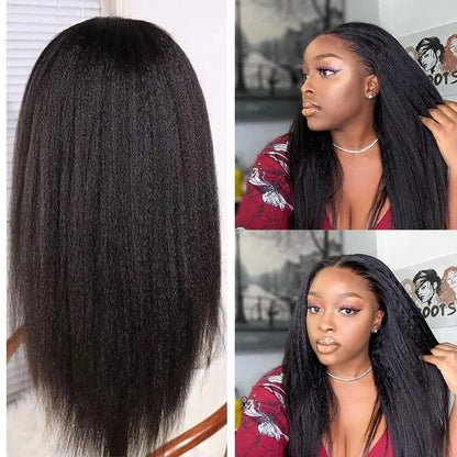 Brazilian Kinky Straight Hair Bundles With Closure Ear to Ear Coarse Yaki Bundles With Frontal Closure Remy Human Hair Extension