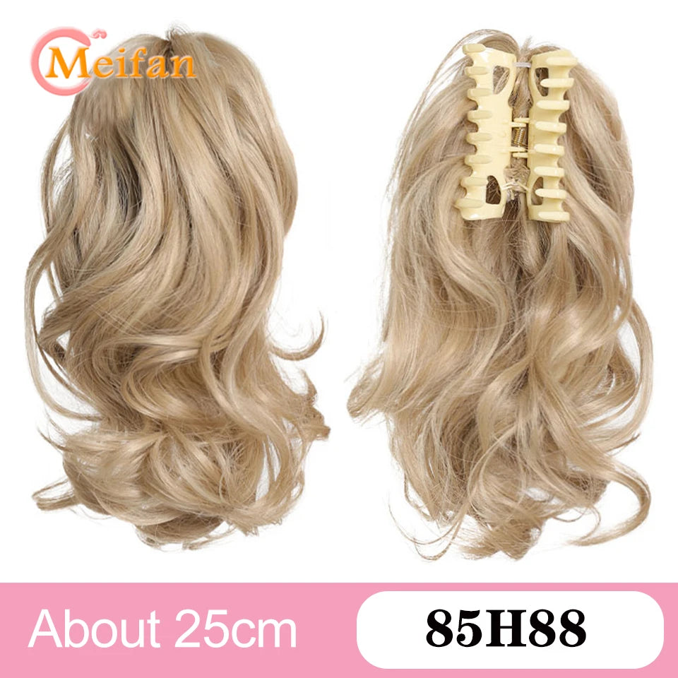 Ponytail Extension Synthetic Long Claw Curly Ponytail Mixed Blonde Clip in Hair Extension Natural Looking Hairpiece for Women