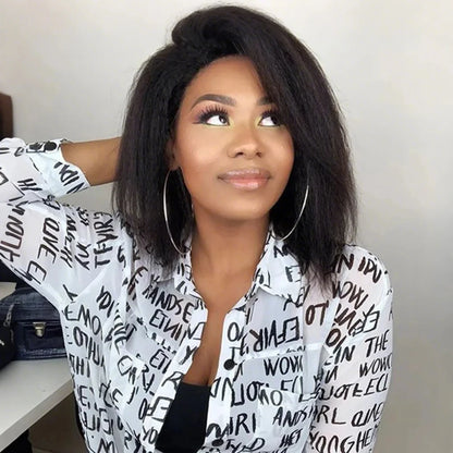 Kinky Straight 13x4 Lace Frontal Human Hair Wig For Women Brazilian Yaki Straight Short Bob Wig Human Hair Pre Plucked On Sale