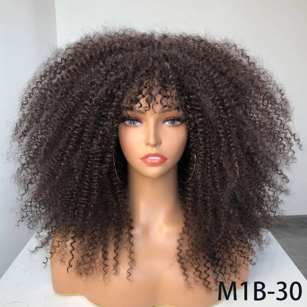 Afro Curly Wigs With Bangs For Black Women Burgundy Wig Synthetic Wine Red Hair Ombre Brown Blonde Cosplay Wig