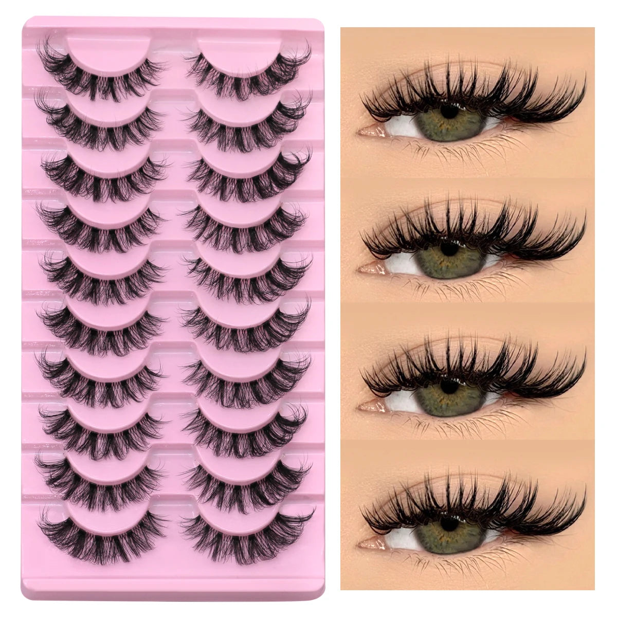 GROINNEYA Cat Eye Effect Natural 5/10 Pairs Elongated eye tail Lashes Look Soft Wispy Mink Eyelashes Full Strip Lashes Extension