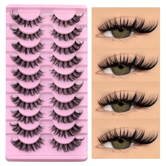 GROINNEYA Cat Eye Effect Natural 5/10 Pairs Elongated eye tail Lashes Look Soft Wispy Mink Eyelashes Full Strip Lashes Extension