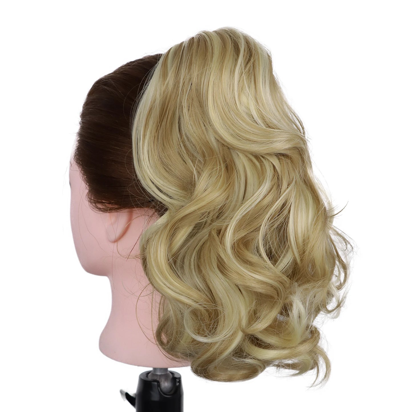 12" Ponytail Extension Classic Loose Curly Wavy Claw Clip Hair Hairpieces for Women Ash Blonde with Highlights Daily Party Use