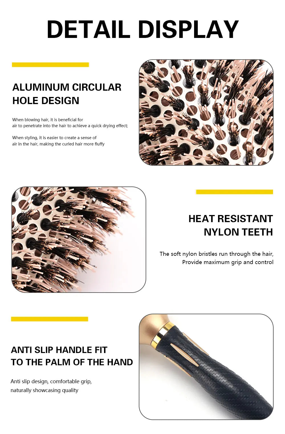 New Handle Round Rolling Brush Straight Twill Hair Comb Boar Bristle Round Barrel Hair Curling Brush Hairdressing Styling Tool