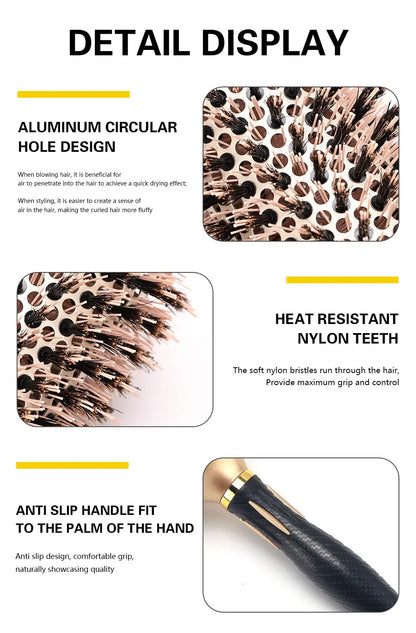 New Handle Round Rolling Brush Straight Twill Hair Comb Boar Bristle Round Barrel Hair Curling Brush Hairdressing Styling Tool