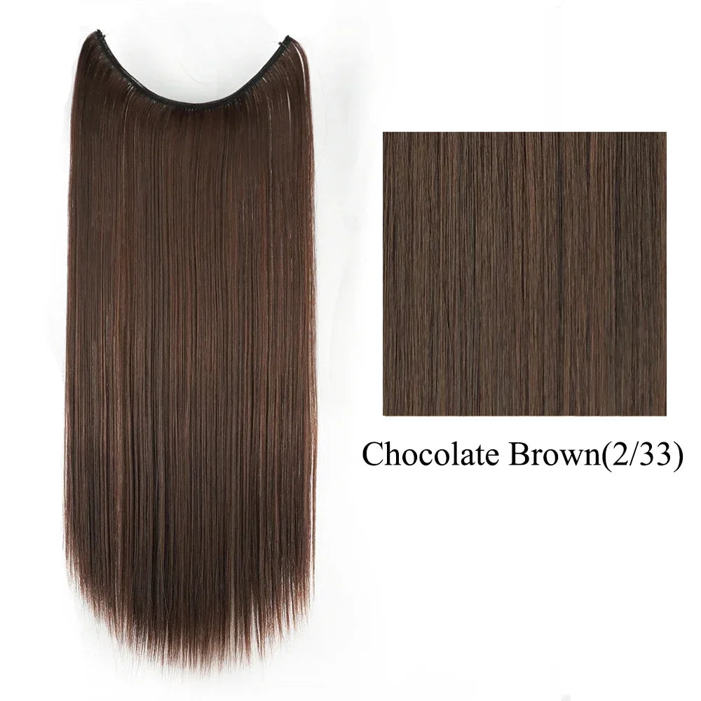 22'' 26'' Long Straight Blonde Synthetic Halo Hair Extensions Fish Line Invisible Hairpiece Extension Fake Hair for Girls