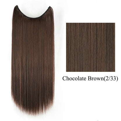 22'' 26'' Long Straight Blonde Synthetic Halo Hair Extensions Fish Line Invisible Hairpiece Extension Fake Hair for Girls