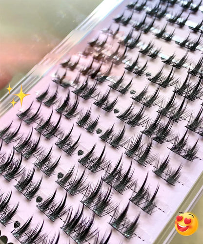 Cat Eye Individual Lashes Ultra-Large Wispy Thin Band Individual Cluster Lashes Kit for Self Application BQI Diy Lash Extensions