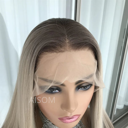 Lace Front Wig Straight Ombre Blonde Synthetic Lace Wig for Women 13x4 Lace Frontal Pre plucked Heat Resistant Fiber Hair
