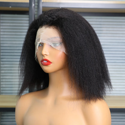 Kinky Straight 13x4 Lace Frontal Human Hair Wig For Women Brazilian Yaki Straight Short Bob Wig Human Hair Pre Plucked On Sale