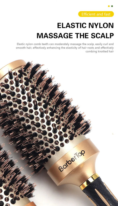 New Handle Round Rolling Brush Straight Twill Hair Comb Boar Bristle Round Barrel Hair Curling Brush Hairdressing Styling Tool