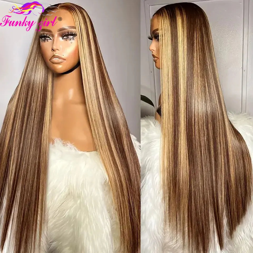 Highlight Wig Human Hair Lace Front Wig Bone Straight Blonde Ombre Color Brazilian 13X4 Lace Frontal Wigs For Women Pre Plucked