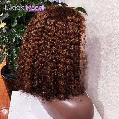 Malaysian Short Curly Bob Lace Front Wig13X7X2 Lace Front Wigs Pre Plucked with Baby Hair HD Lace Brown Curly Bob Wig Human Hair